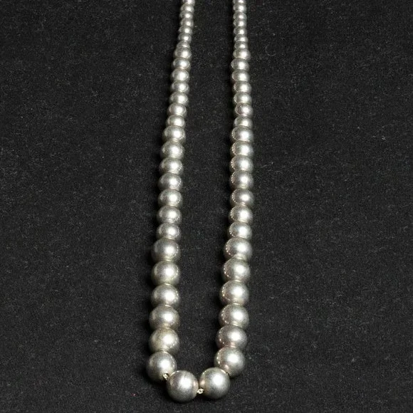 Vintage TAXCO MEXICO Sterling Silver BEADED NECKLACE Navajo Pearls HEAVY 32"Long